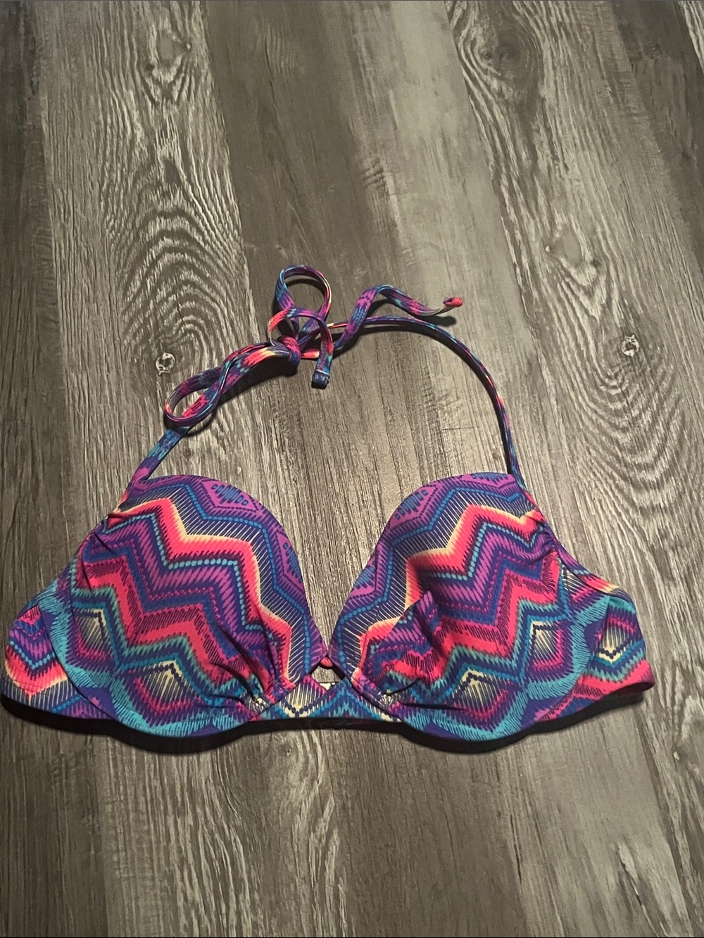 Xhilaration Multicolor Chevron Halter Swim Top - Pink, Purple, Blue